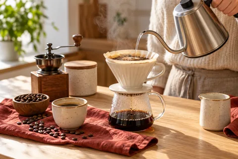 Preparación de café con filtro y jarra de cristal